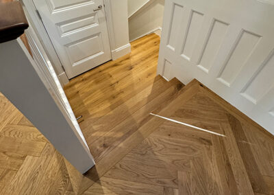 Parquet flooring and wood stair risers
